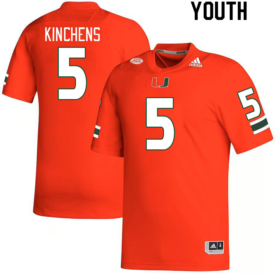 Youth #5 Kamren Kinchens Miami Hurricanes College Football Jerseys Stitched-Orange - Click Image to Close